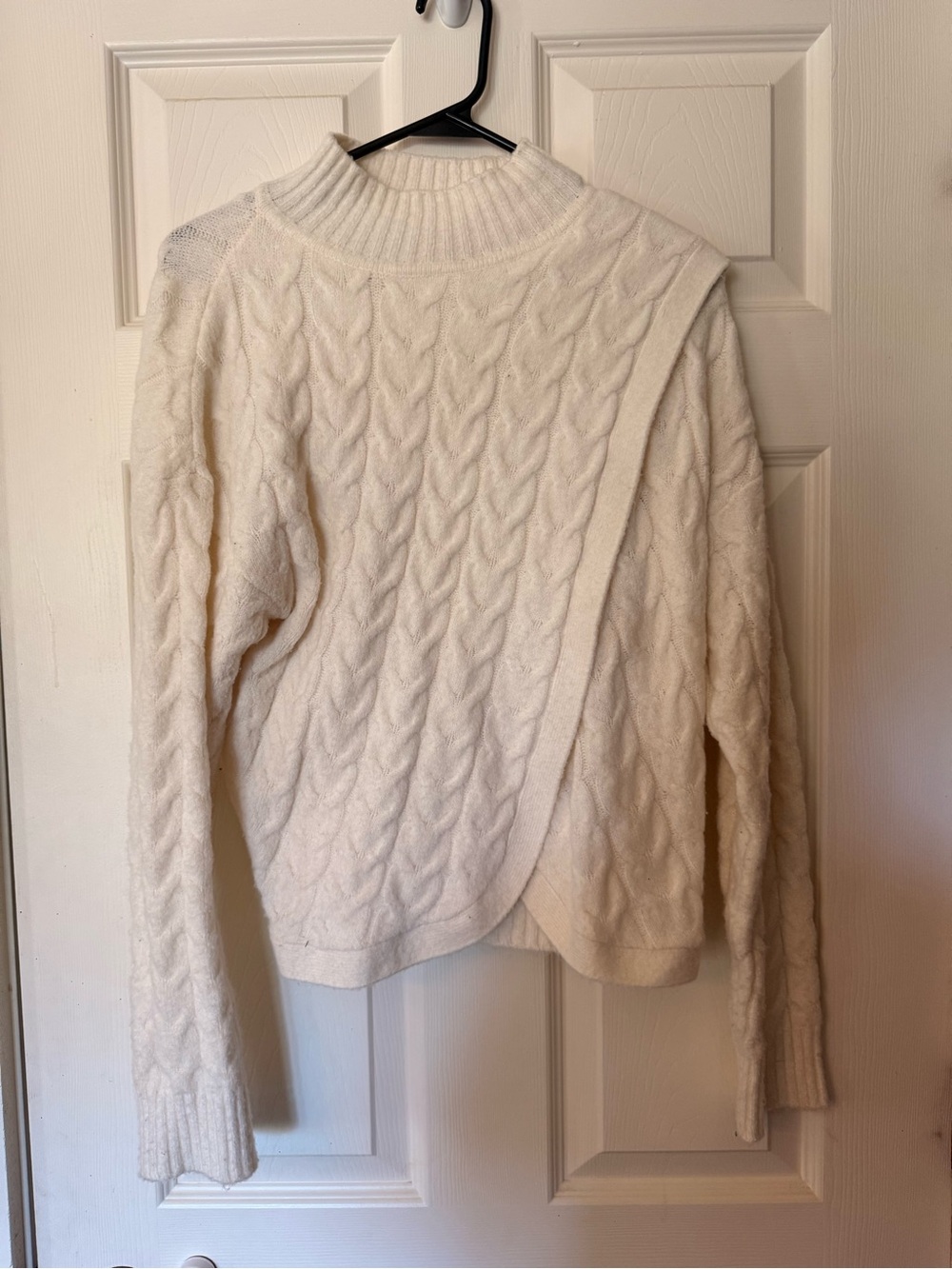 Pink Rose Cream Cable Wrap Mock Neck Sweater